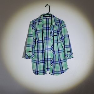 Button down. Light weight green/ blue. Size 14